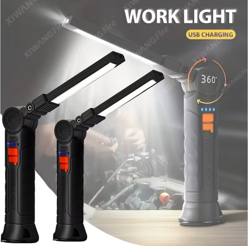 Akumulatorowa latarka LED z magnesem i obrotowym haczykiem do pracy